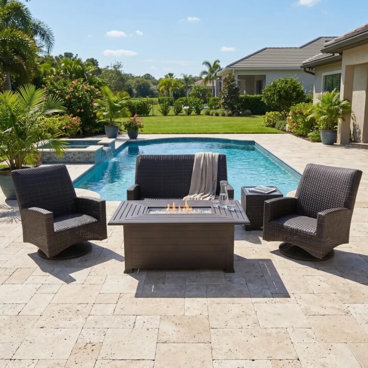 Kampala 5 Piece QDF Loveseat Firepit Chat Group