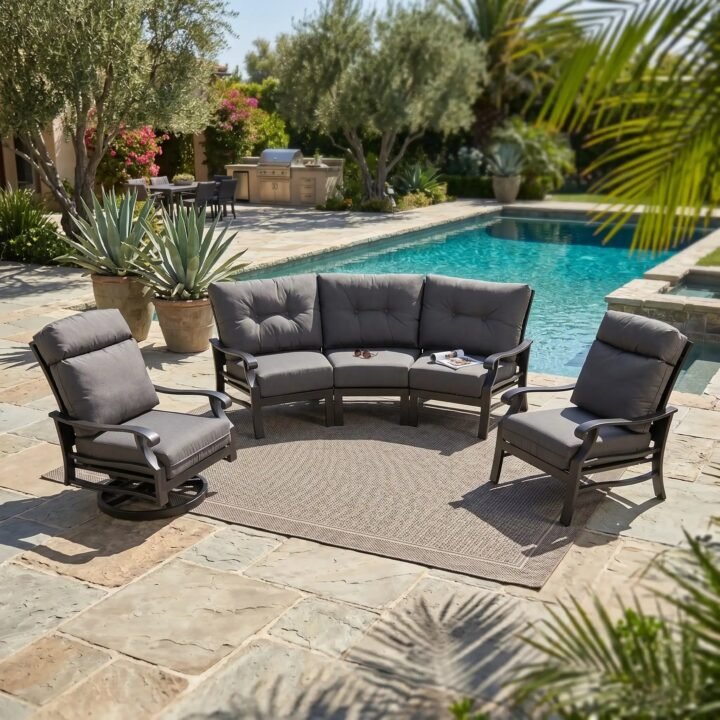 Stirling 5 Piece Curved Sofa Group – Canvas Coal